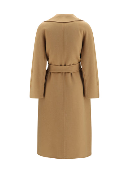 Max Mara Studio Long robe Coat in wool, cashmere and silk - Camel