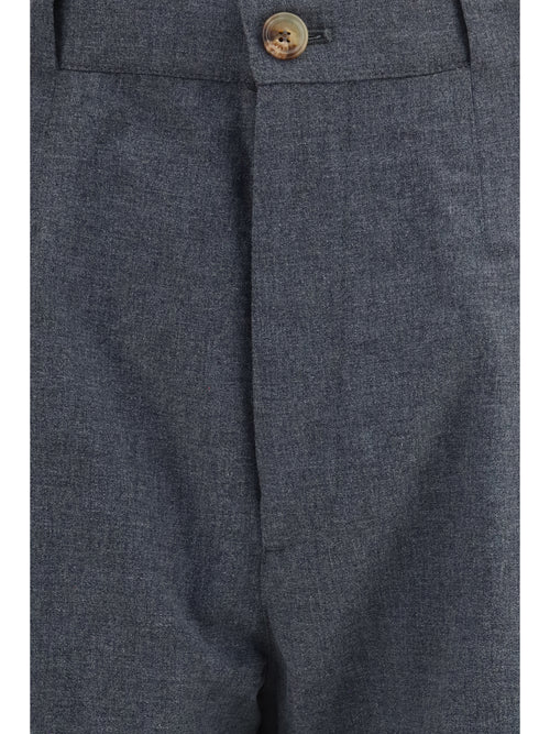 Brunello Cucinelli Virgin wool, cotton and silk mouliné canvas pleated Pants - Anthracite