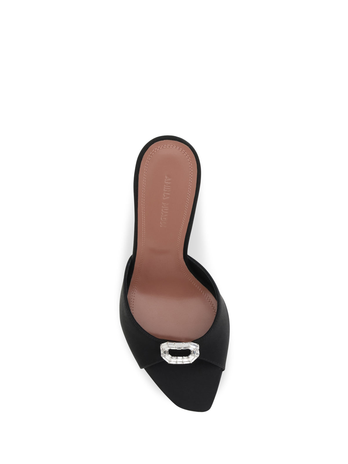 Amina Muaddi Camelia Mule Sandals - Black Satin+White Crystal Buckle