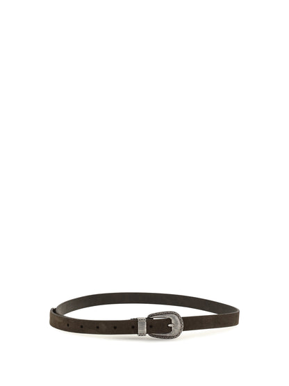 Brunello Cucinelli Suede Belt with prong buckle - Moka