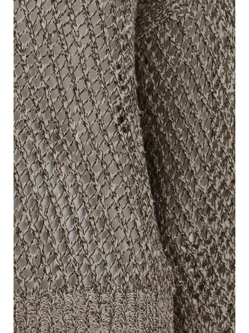 Brunello Cucinelli Dazzling Chiné silk and linen open-knit Sweater - Pietra+Marrone