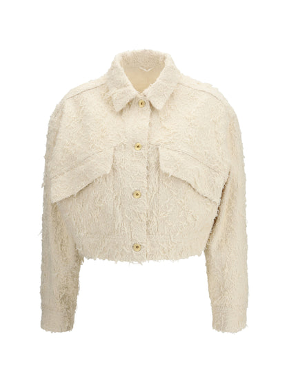 BRUNELLO CUCINELLI Fuzzy dyed denim outerwear Jacket with monili