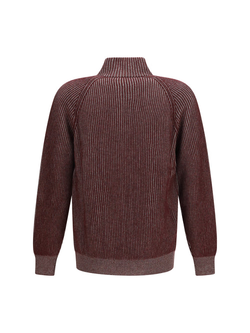 Brunello Cucinelli Vanisé cashmere rib-knit zip Cardigan - Borgogna+Roccia