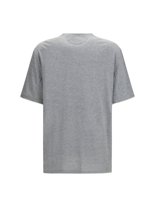 Brunello Cucinelli Silk T-shirt - Grigio+Off White