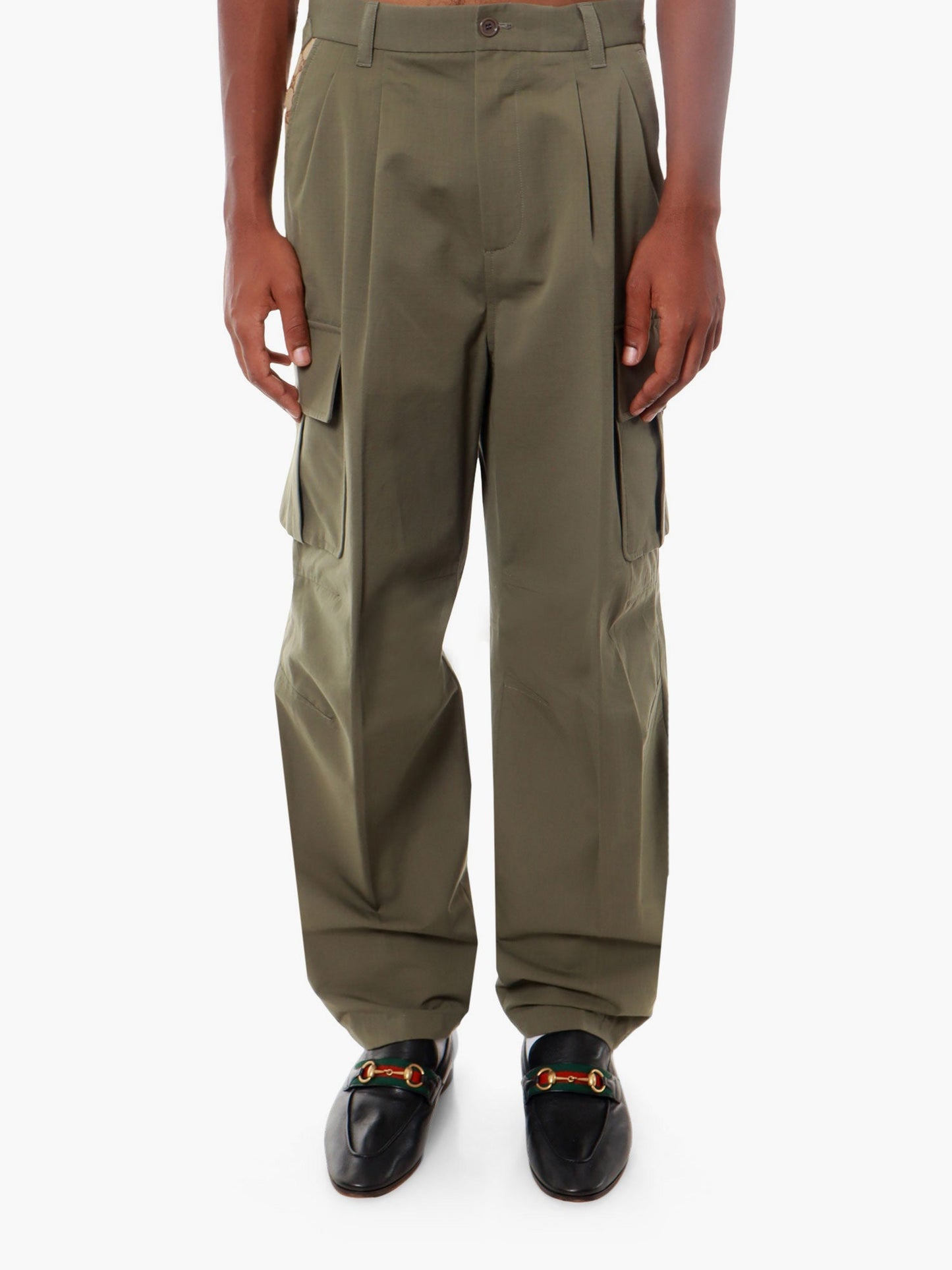Gucci Cotton Cargo Trouser With Gg Fabric Inserts