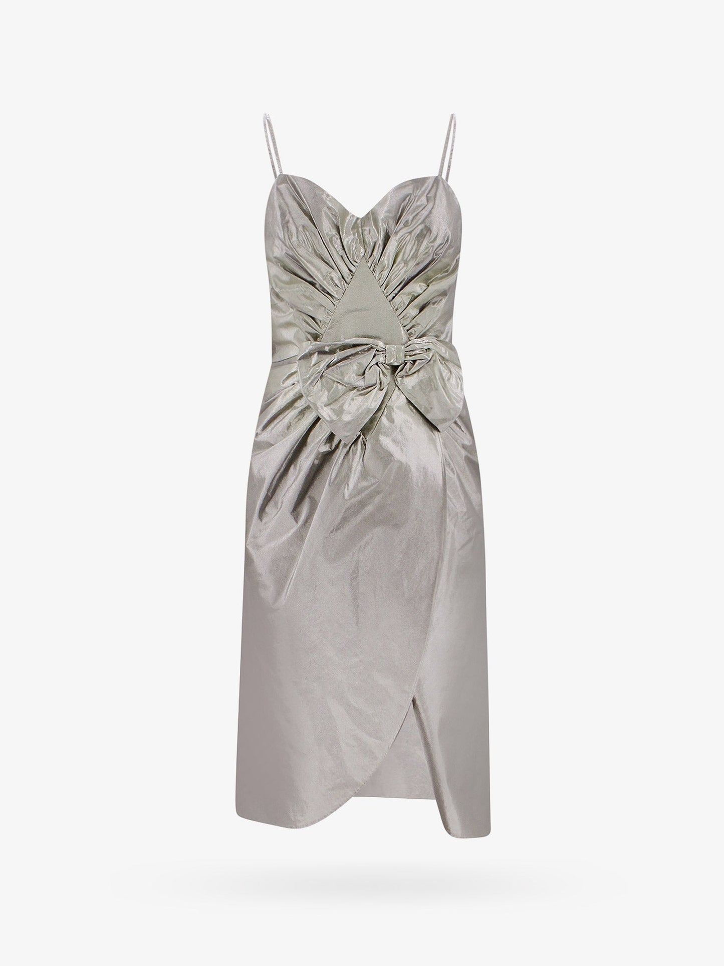 Maison Margiela Laminted Cotton Dress With Frontal Bow