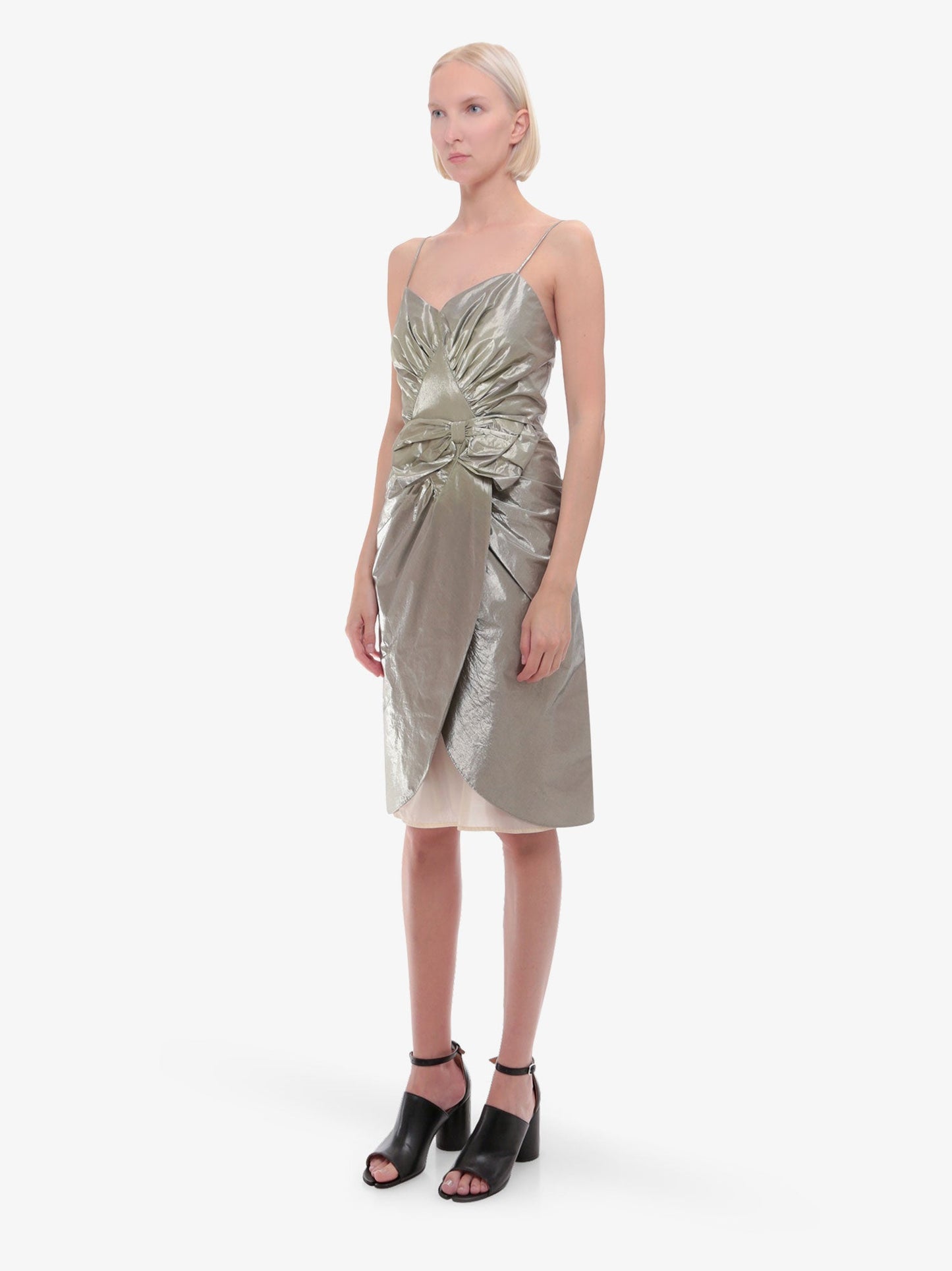 Maison Margiela Laminted Cotton Dress With Frontal Bow