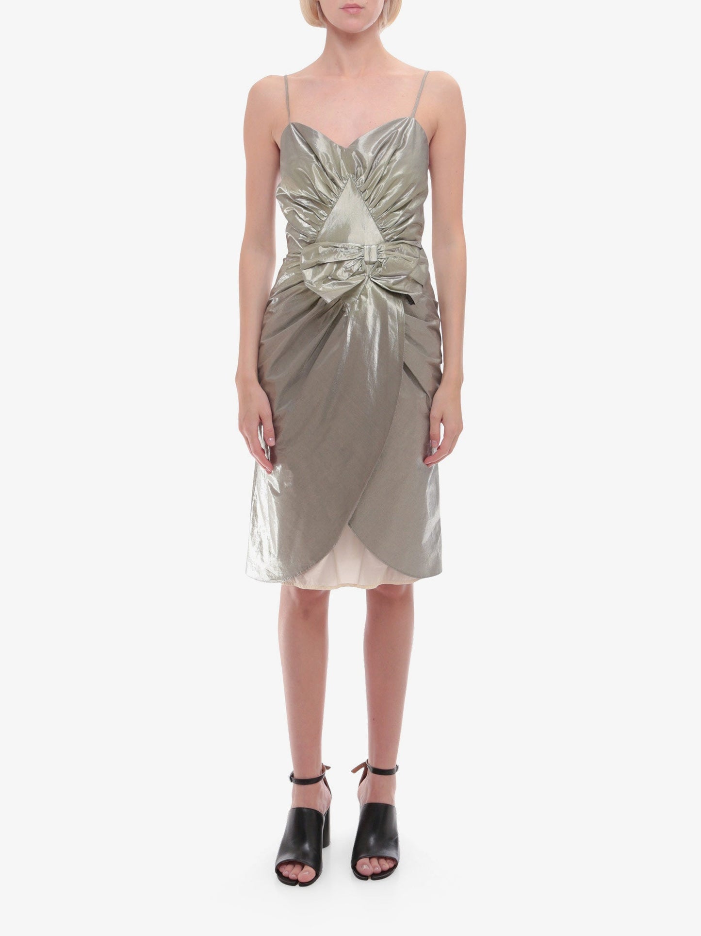 Maison Margiela Laminted Cotton Dress With Frontal Bow
