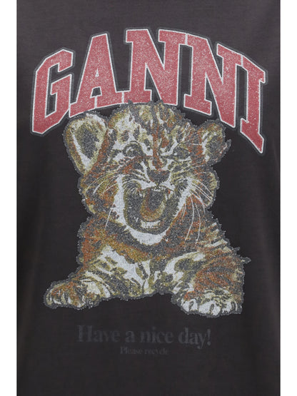 Ganni Tiger cotton T-shirt - Phantom