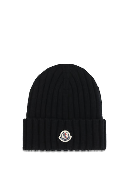 Moncler Wool Beanie with logo - Black