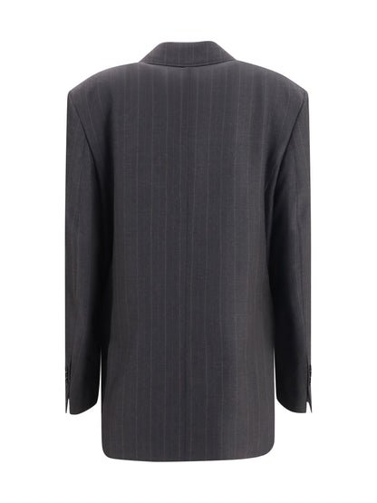Ami Paris Striped wool double breasted Blazer - Gris Charcoal/Marron Choco