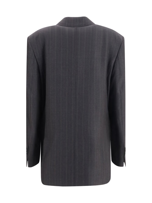 Ami Paris Striped wool double breasted Blazer - Gris Charcoal/Marron Choco