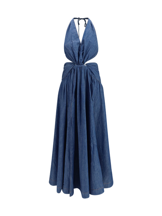Zimmermann Echo Halterneck Denim Dress - Railway Blue
