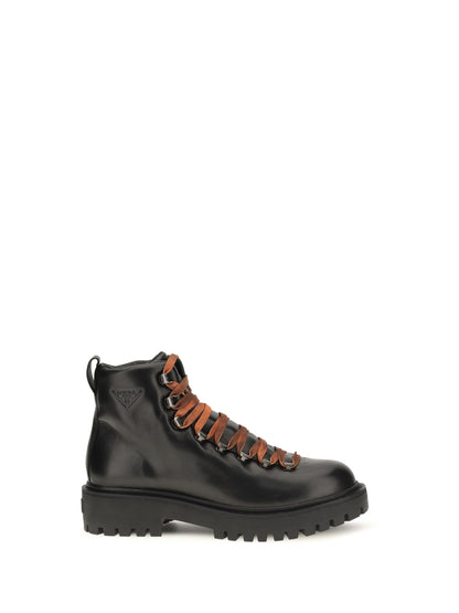 Prada Leather lace-up Ankle Boots - Black