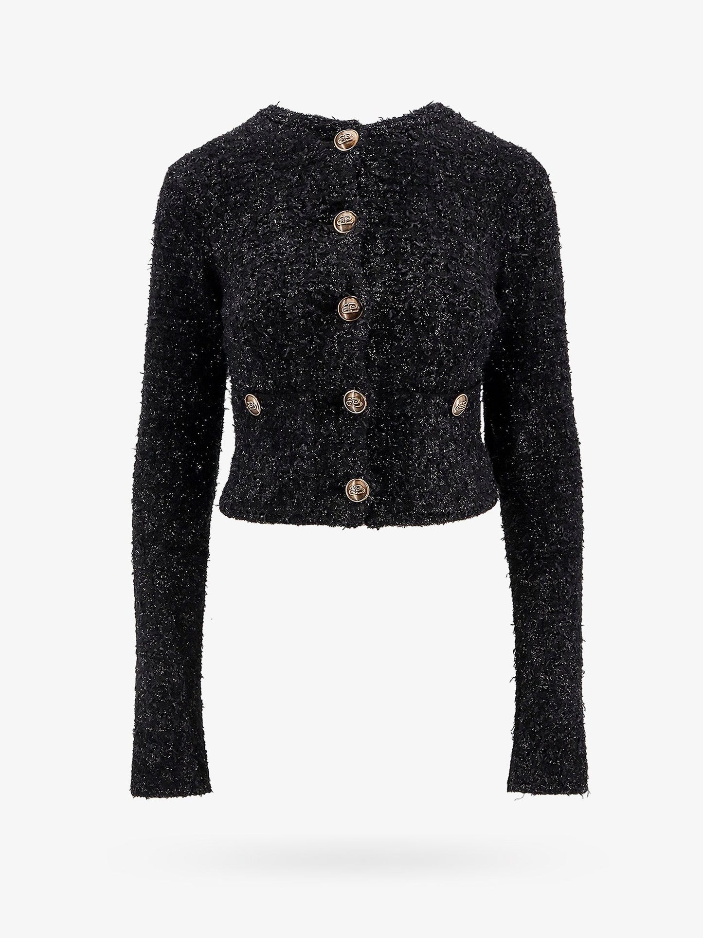 Balenciaga Cotton Tweed Knitted Cropped Cardigan