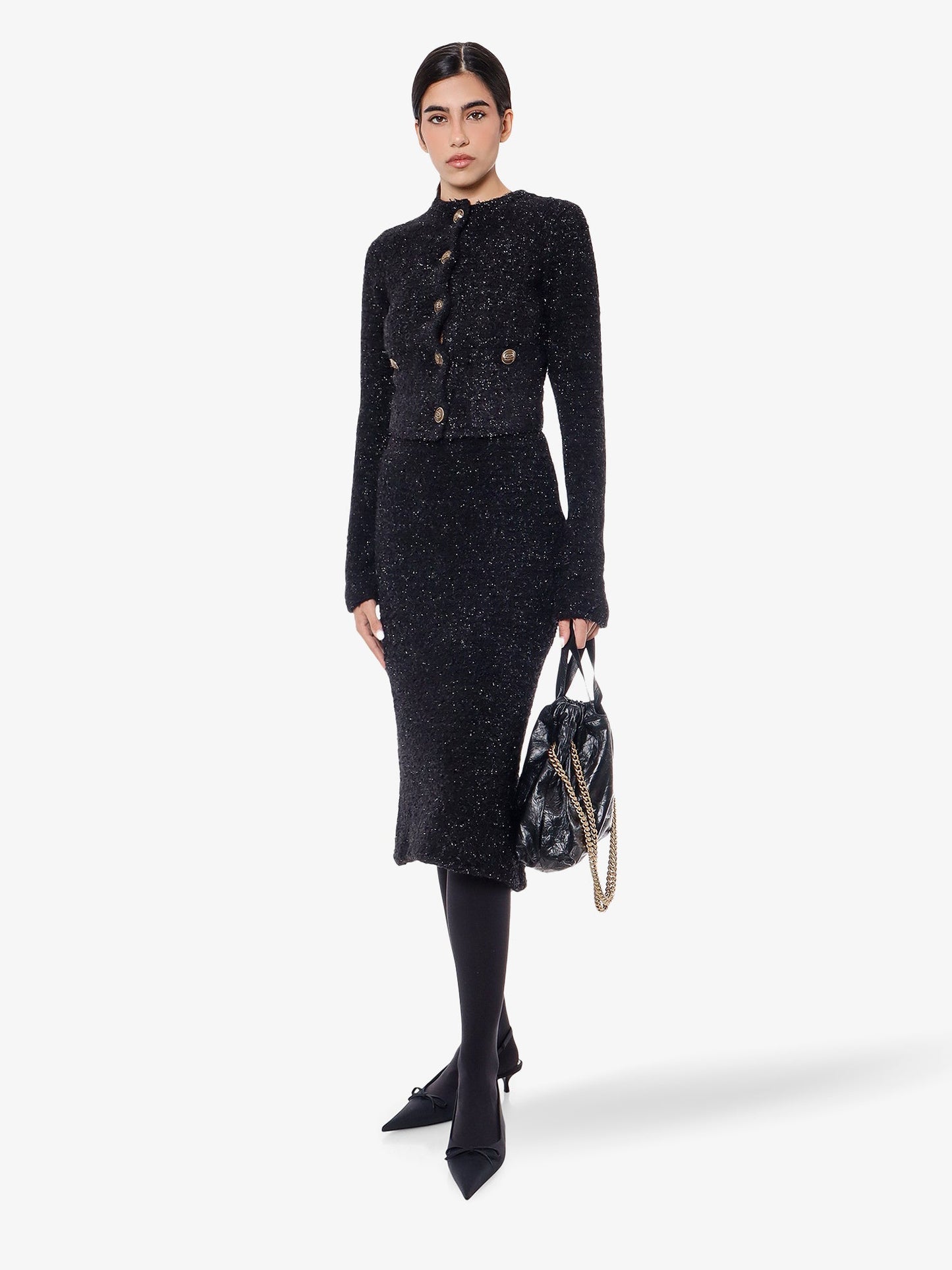 Balenciaga Cotton Tweed Knitted Cropped Cardigan