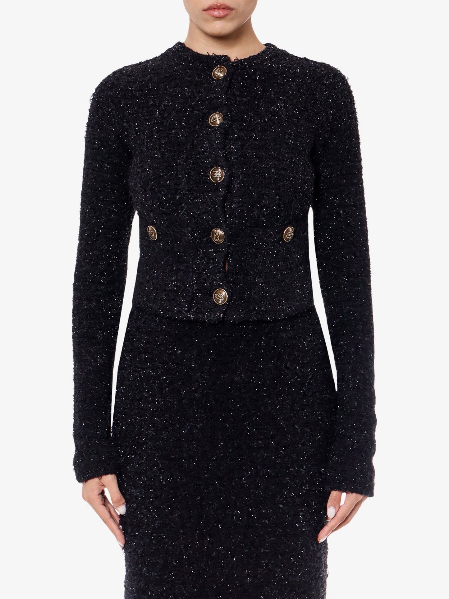 Balenciaga Cotton Tweed Knitted Cropped Cardigan