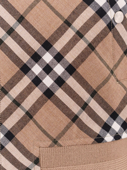 Burberry Wool Blend Jacket With Check Print