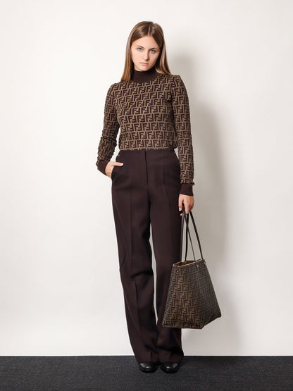 Fendi Virgin Wool Trousers With Metal Ff Details