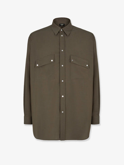 Fendi Wool Shirt With Logoed Buttons