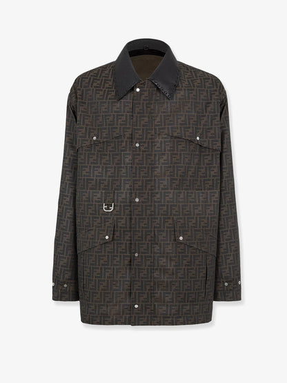 Fendi Ff Fabric Jacket With Leather Collar