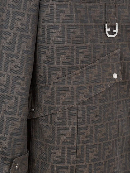 Fendi Ff Fabric Jacket With Leather Collar