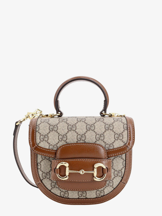 Gucci Gg Supreme Fabric And Leather Handbag With Iconic Horsebit