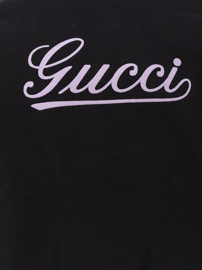 Gucci Cotton Sweatshirt Crew Neck With Ribbed Profiles And Gucci Logo Print On The Front