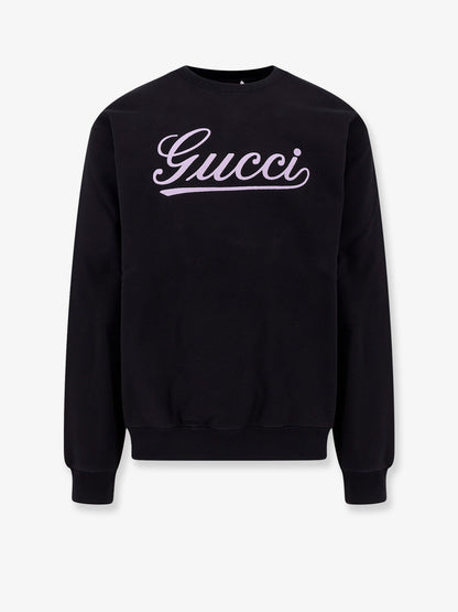Gucci Cotton Sweatshirt Crew Neck With Ribbed Profiles And Gucci Logo Print On The Front