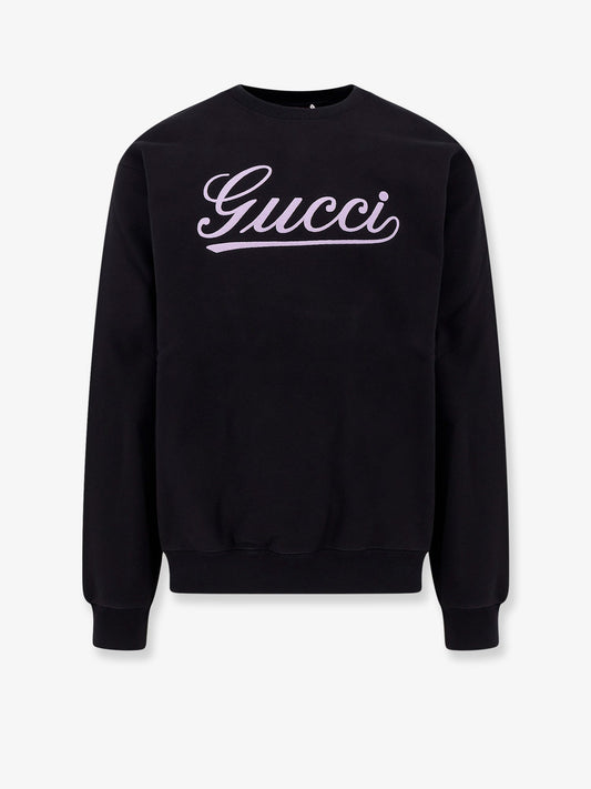 Gucci Cotton Sweatshirt Crew Neck With Ribbed Profiles And Gucci Logo Print On The Front