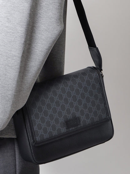 Gucci Gg Supreme And Leather Shoulder Bag With Frontal Patch