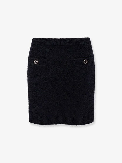 Gucci Wool Skirt With Bouclé Effect, Mini Lenght And Pockets With Ribbed Profiles And Gg Enamelled Buttons