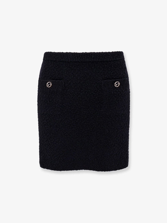 Gucci Wool Skirt With Bouclé Effect, Mini Lenght And Pockets With Ribbed Profiles And Gg Enamelled Buttons