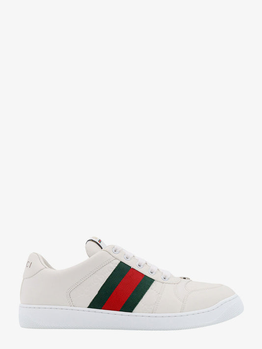 Gucci Leather Sneakers With Lateral Web Band