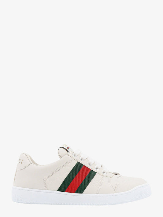 Gucci Leather Sneakers With Lateral Web Band