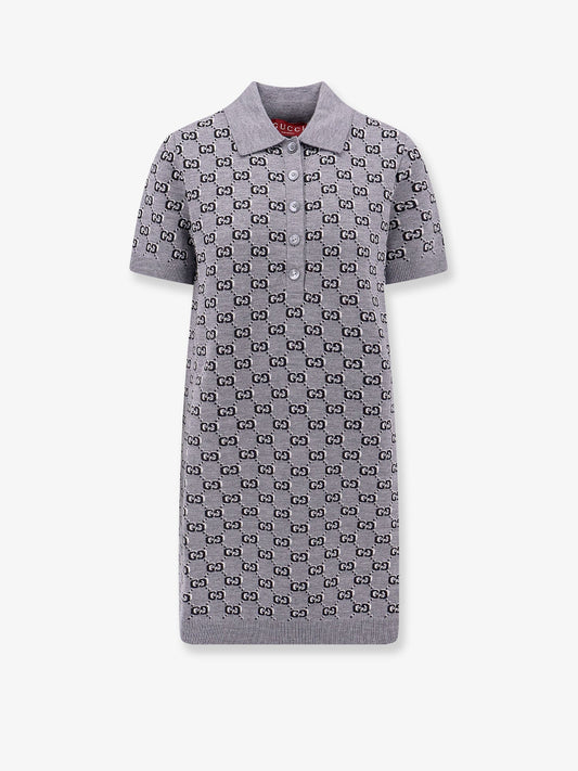 Gucci Gg Wool Dress With Ribbed Profiles
