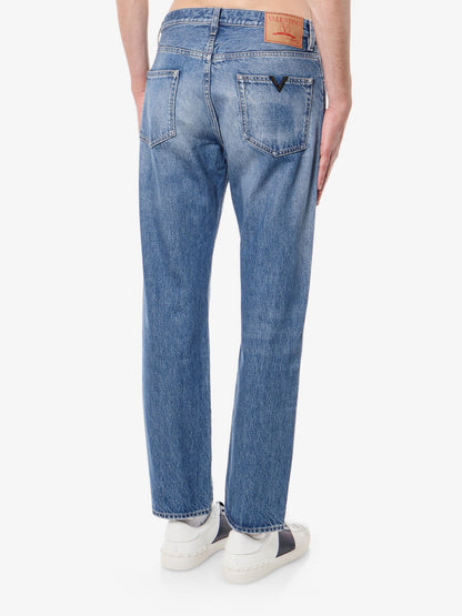 Valentino Cotton Jeans With Back V Detail