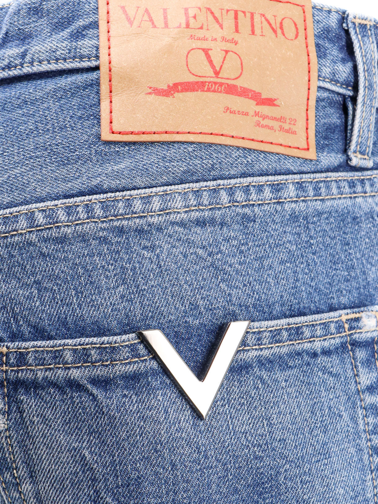 Valentino Cotton Jeans With Back V Detail