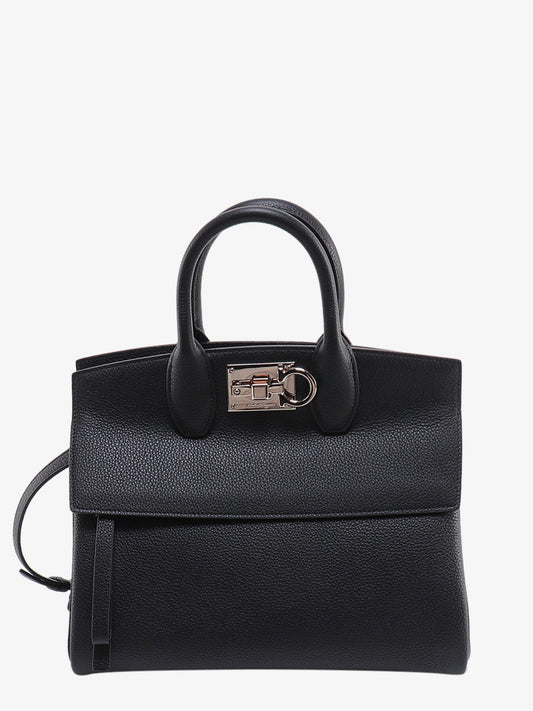 Ferragamo Textured Leather The Studio Handbag With Iconic Gancini Closure