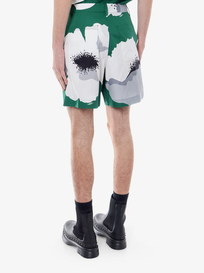 Valentino Cotton Bermuda Shorts With Valentino Flower Portrait Print