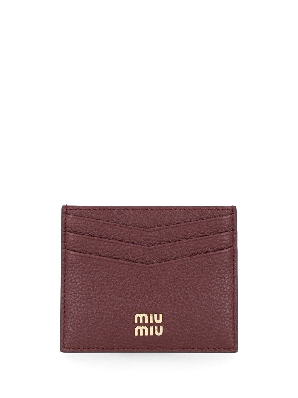 Miu Miu Hammered Leather Card Holder - Bordeaux