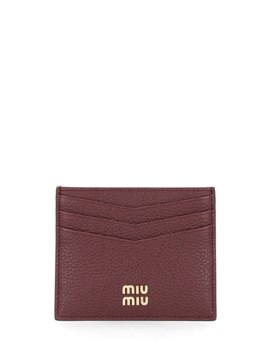 Miu Miu Hammered Leather Card Holder - Bordeaux