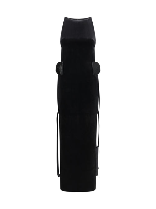 Self-Portrait Velvet Long Dress with decorative bow - Black