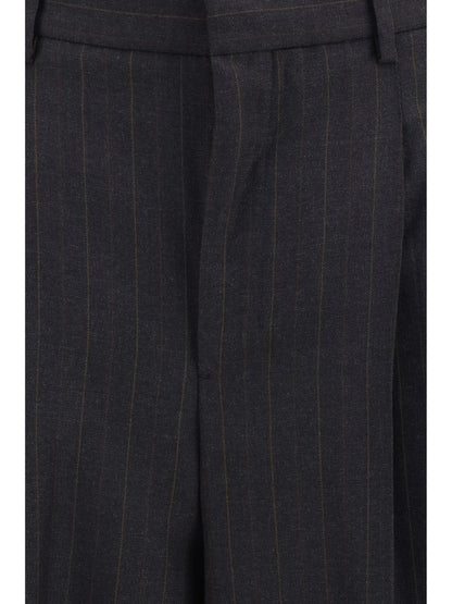 Ami Paris Wide-leg tailored Pants - Gris Charcoal/Marron Choco