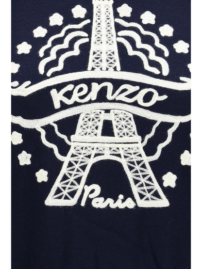 Kenzo Kenzo Eiffel Tower Design wool Hoodie - Blue Black