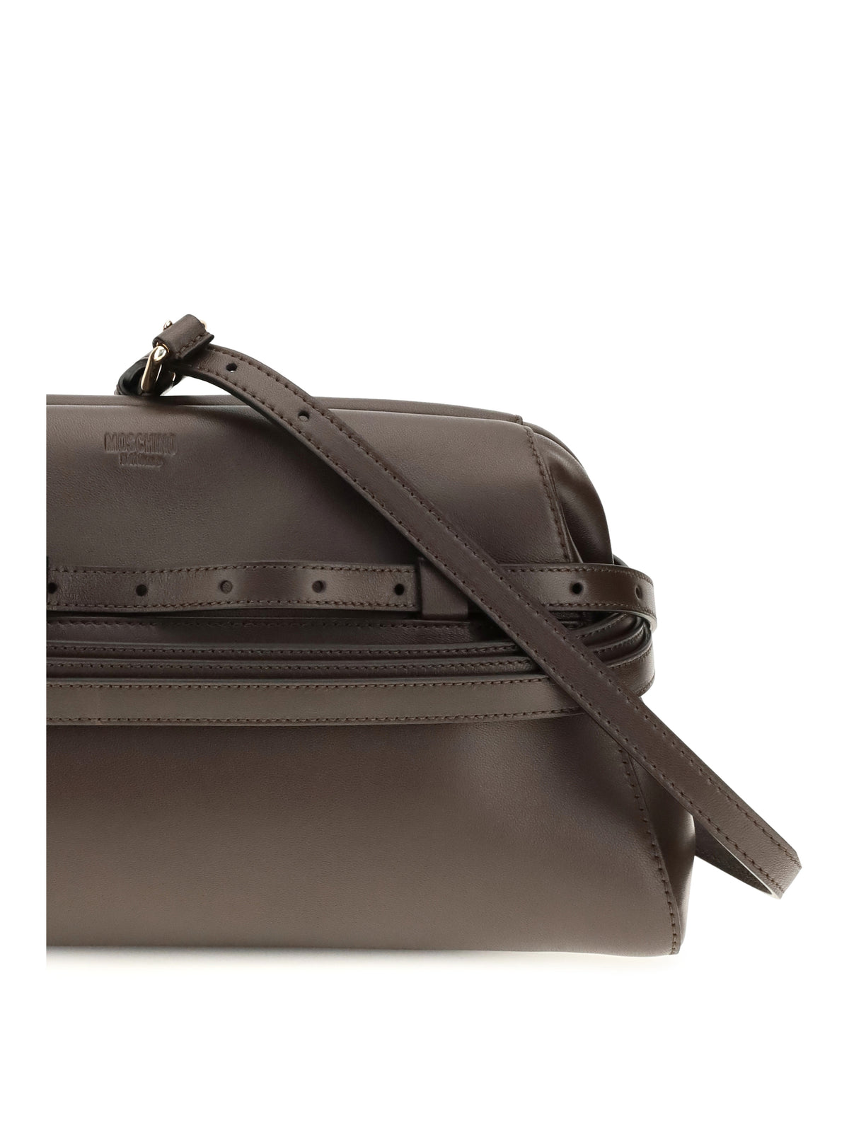 Moschino Leather Clutch with buckle detail - Cioccolato