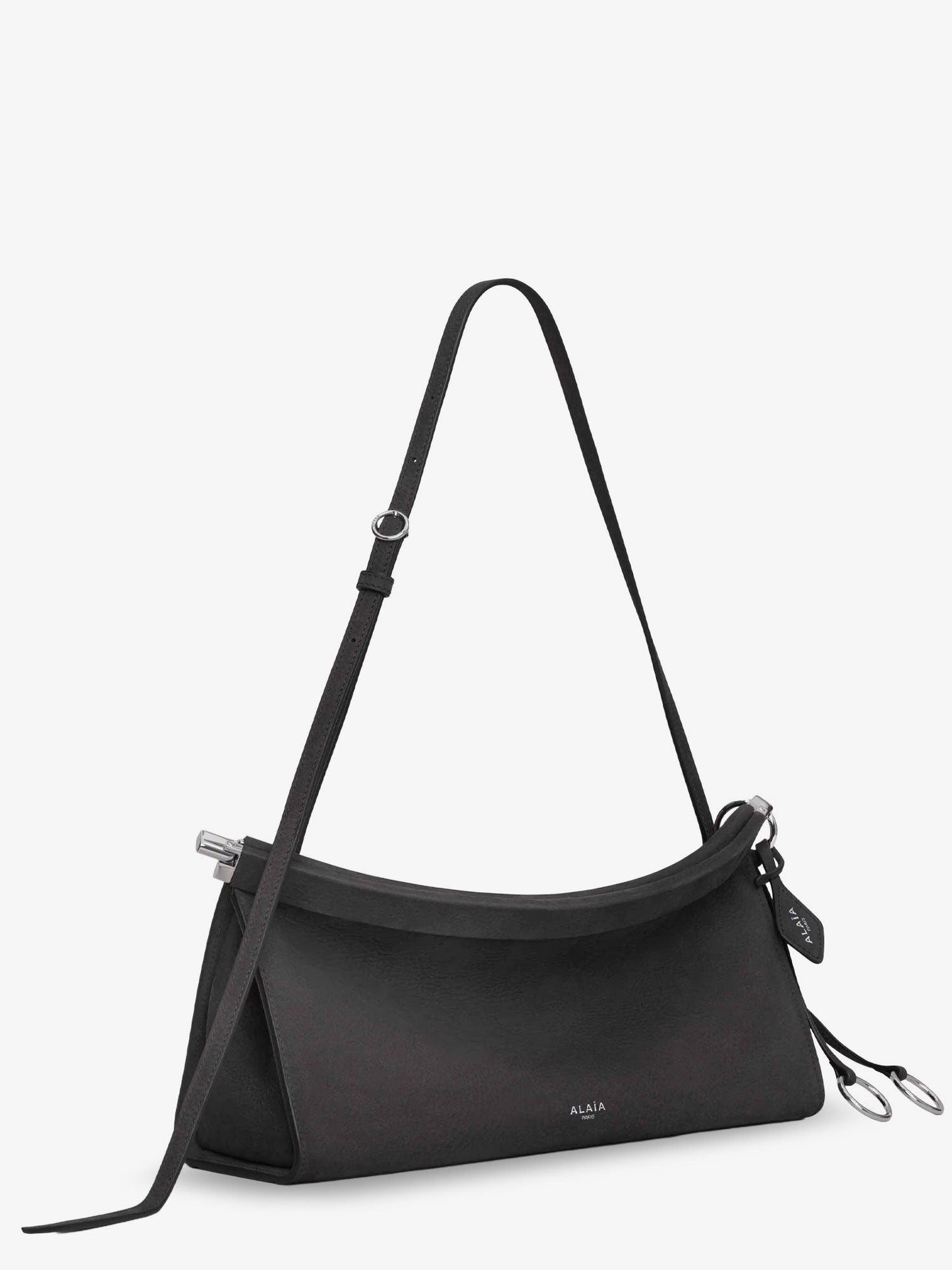 Alaia East West Leather Shoulder Bag With Engraved Logo Lettering