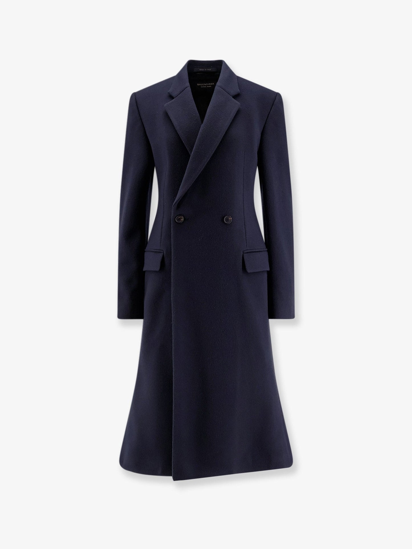 Balenciaga Godet Midi Double Breasted Wool Coat