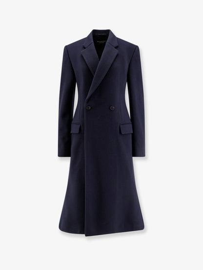 Balenciaga Godet Midi Double Breasted Wool Coat