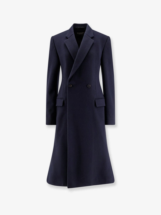 Balenciaga Godet Midi Double Breasted Wool Coat